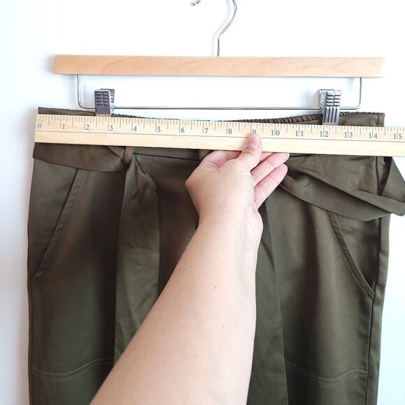Joie Satin Green Straight Ankle Pants Waist Sash NWT - Picture 11 of 14